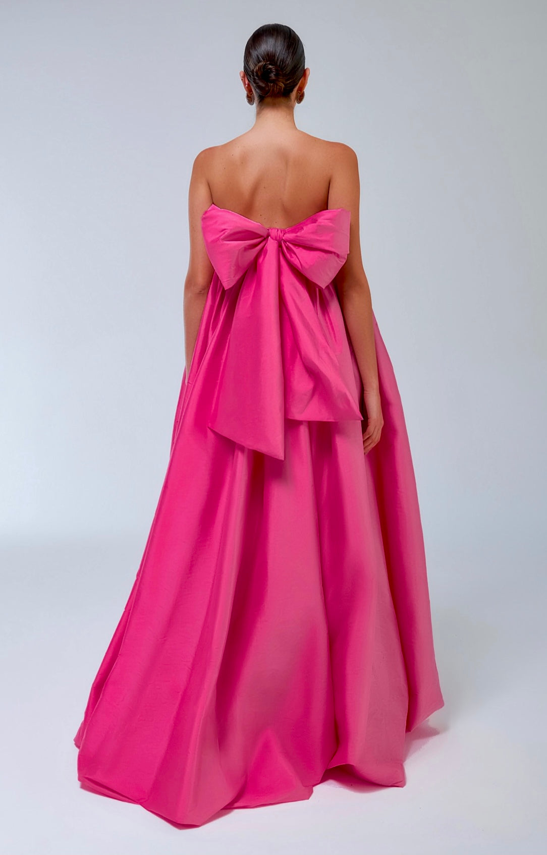 Neon Pink Strapless Bow Gown