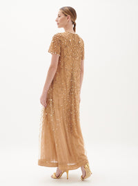 Gold Lace Pearls Beaded Dress