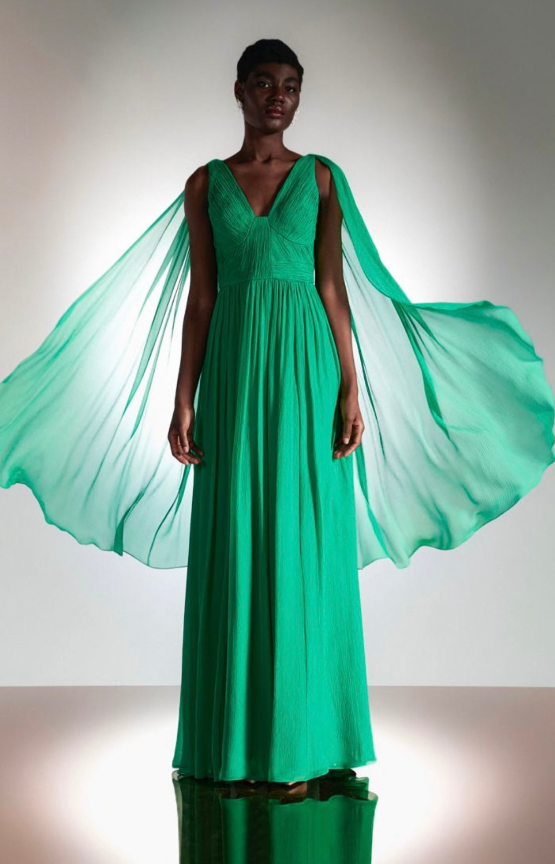 Emerald Green Silk Cape Gown