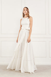 White Halter Eyelet Long Dress