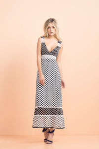 Black and White Checkered Midi Eyelet Dress