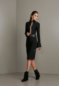Black Bandage Top with Metal Detail and Bell Sleeves
