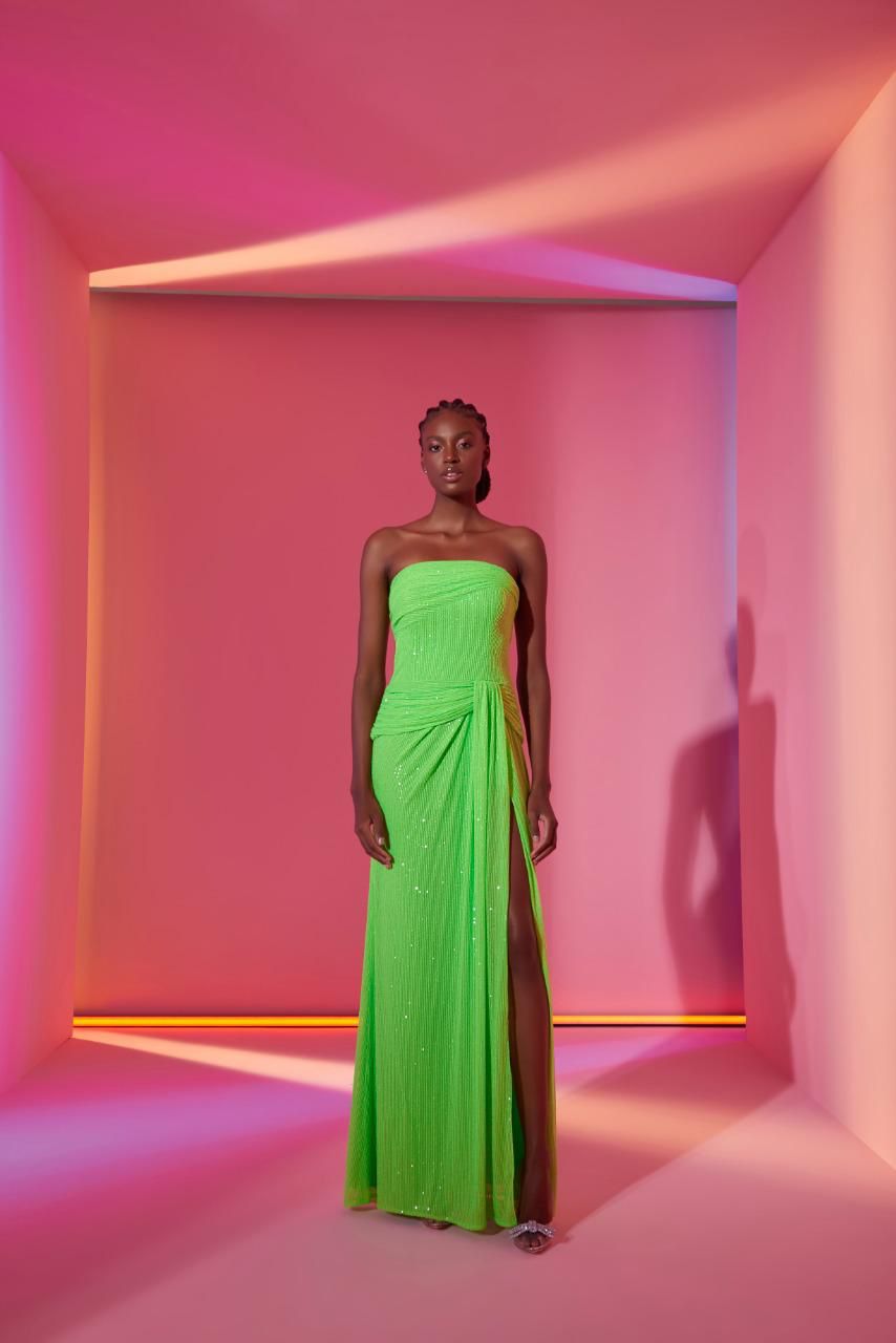 Strapless Lime Green Sequin Dress