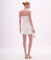 Strapless White Mini Dress with Floral Applique
