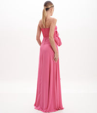 Dusty Rose Strapless Gown with Structured Bustier and Oversized Structured Ribbon