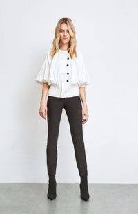 White Pleated Top with Black Buttons