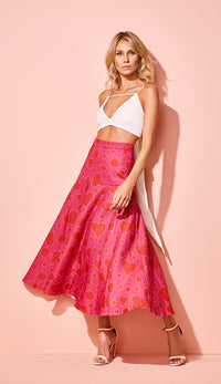 Pink and Red Hearts Midi Skirt