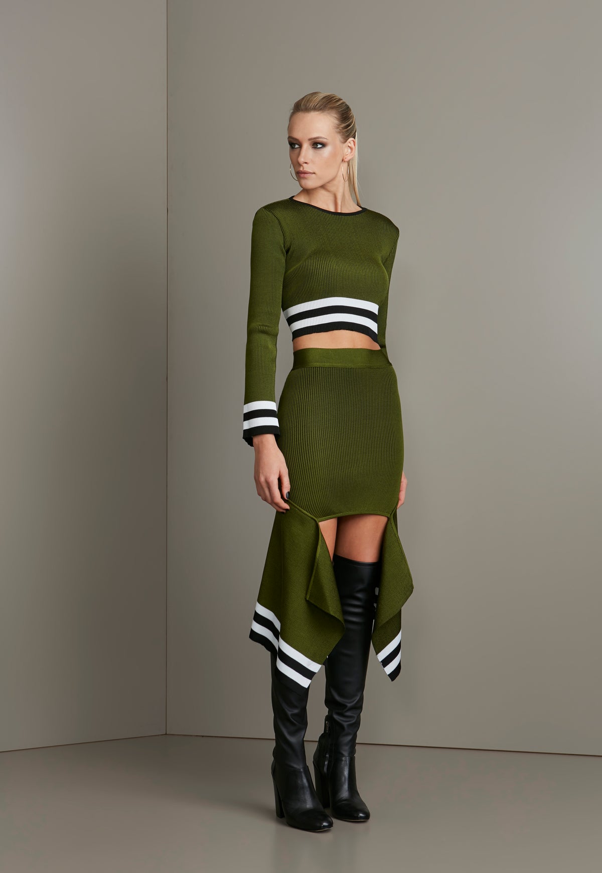 Green Bandage Black and white Striped Set