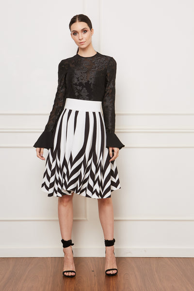 Black and White Striped Flare Short Skirt