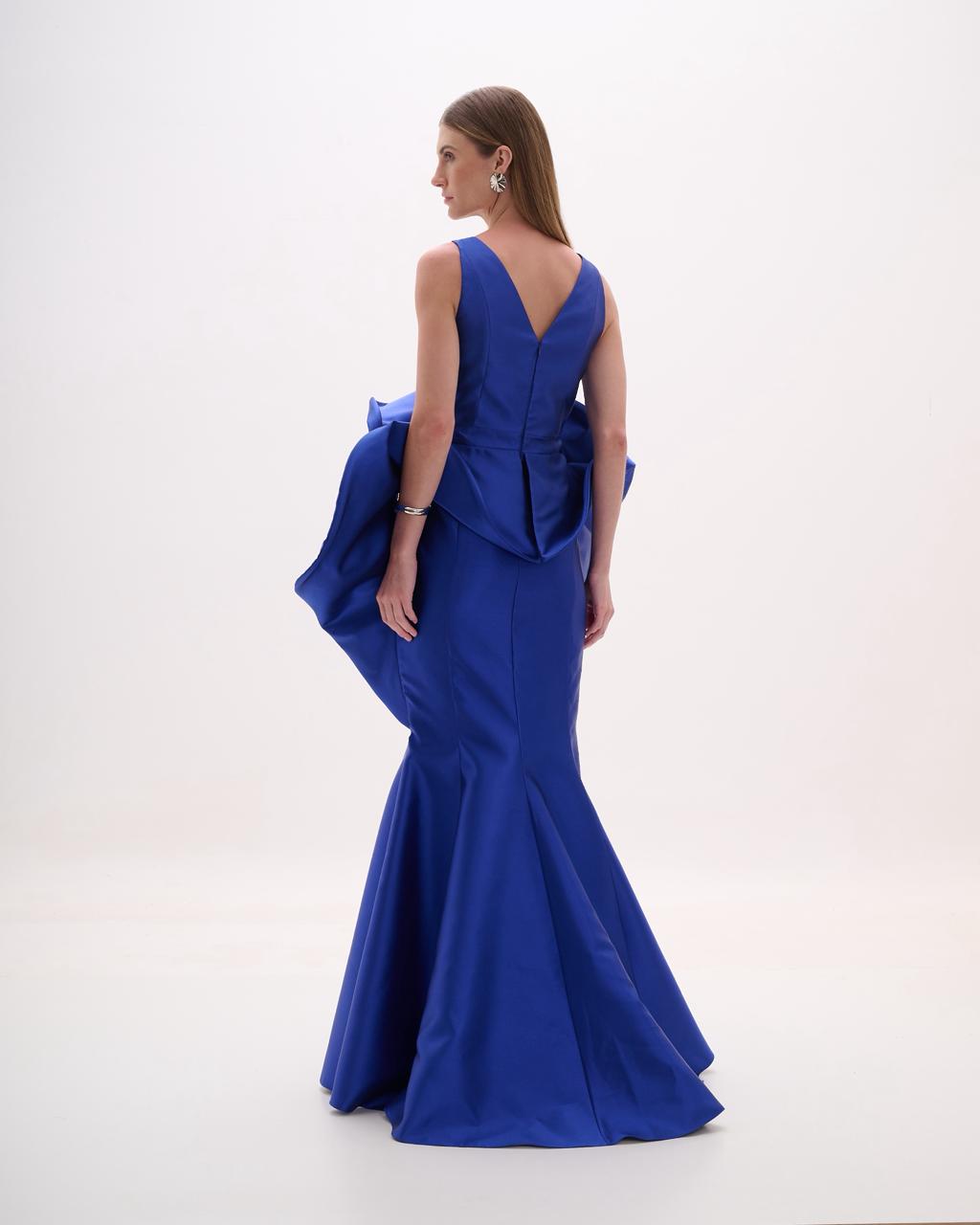 Royal Blue Sleeveless Gown with Ruffle Peplum