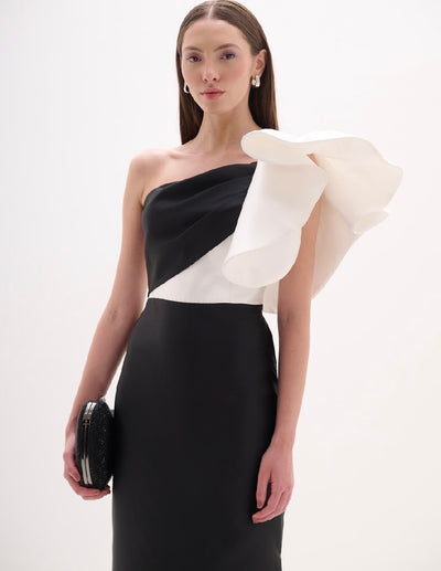 Black and White One Shoulder Peplum