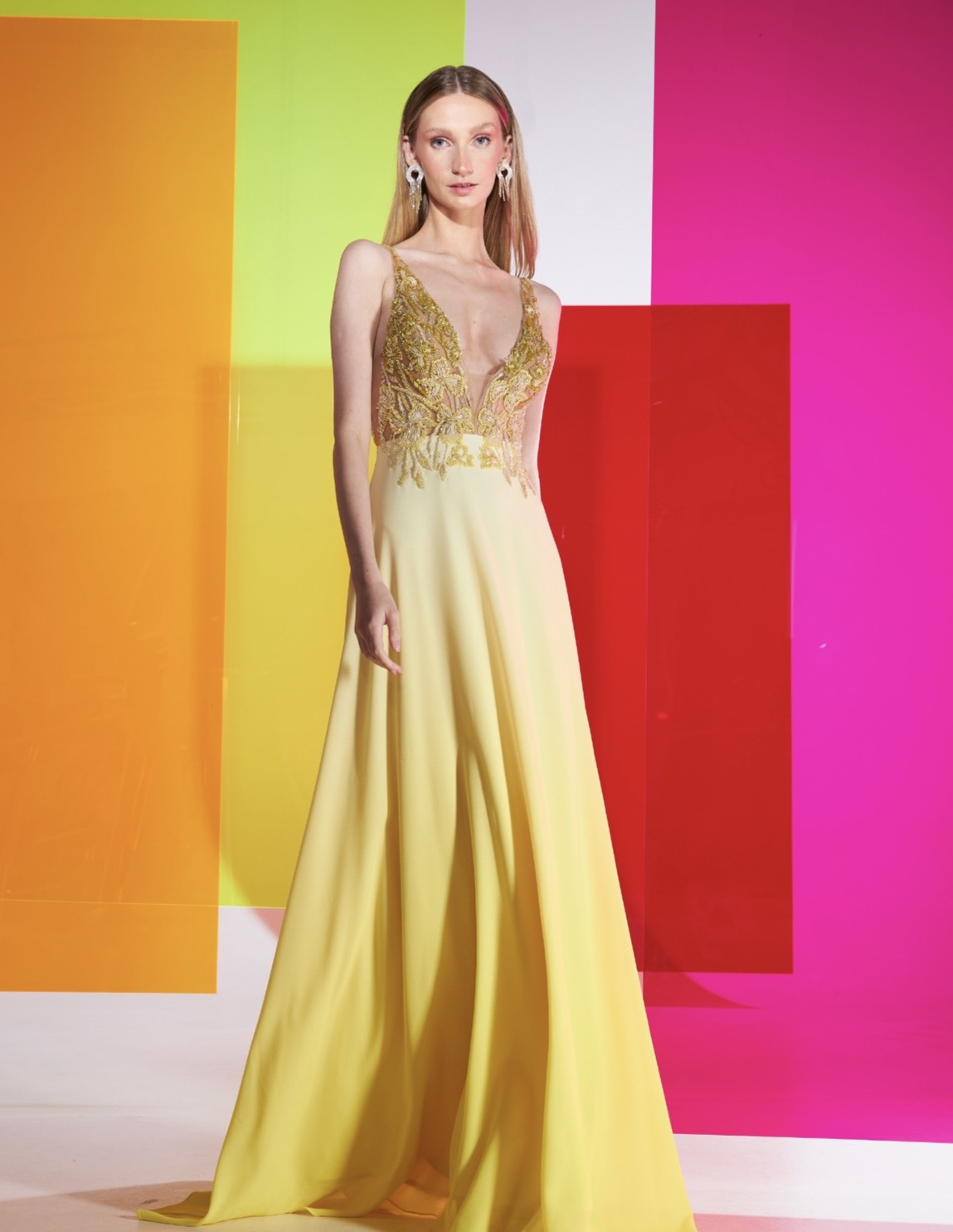 Ombre Yellow Hand Beaded Gown