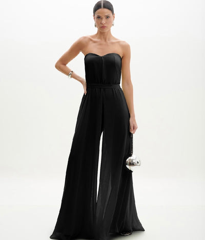 Black Strapless Jumpsuit with Cape