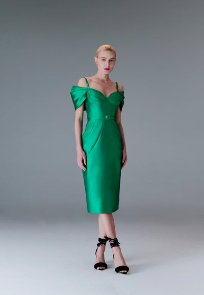 Emerald Green Cold Shoulder Midi Dress