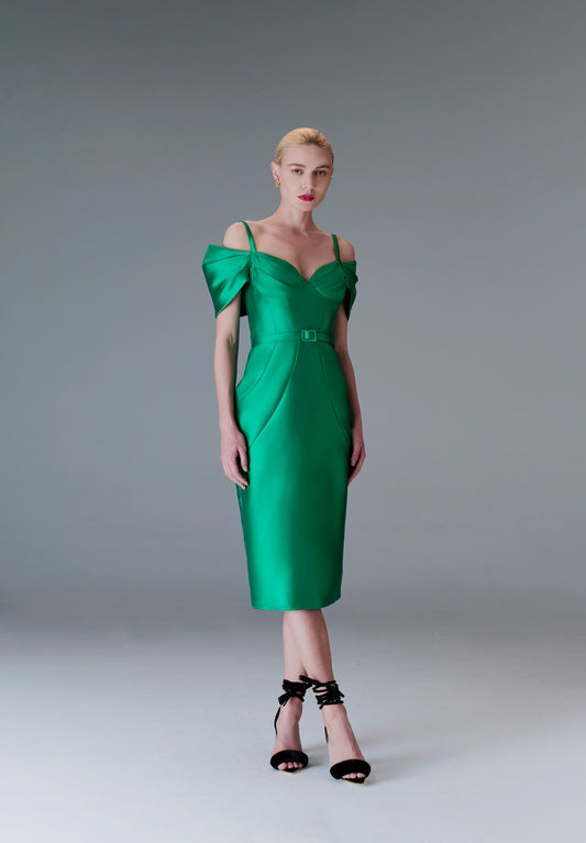 Emerald Green Cold Shoulder Midi Dress