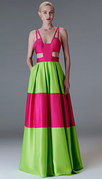 Chartreuse and Neon Pink Cutout Gown