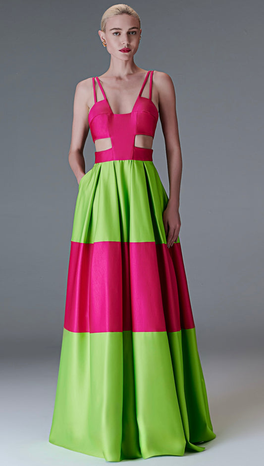 Chartreuse and Neon Pink Cutout Gown