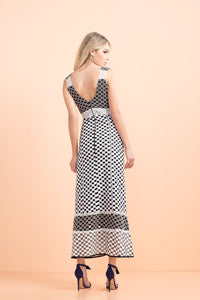 Black and White Checkered Midi Eyelet Dress