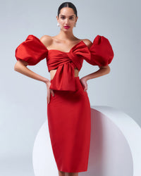 Red Two Piece Taffeta Set