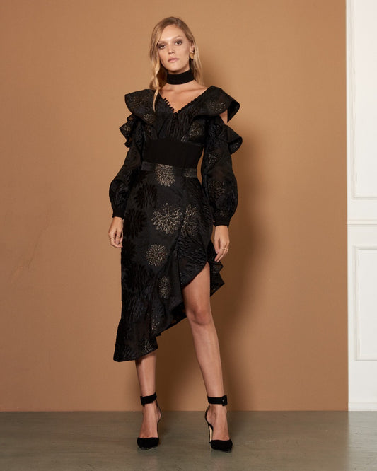 Black and Gold Brocade Two Piece Set