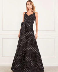 Black and White Polka Dots Sleeveless Layered Long Dress