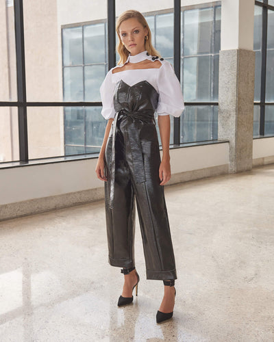 Black Vinyl Strapless Jumpsuit