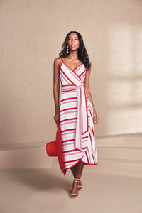 White and Red Bandage Wrap Dress