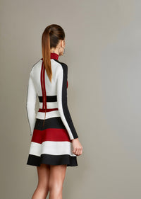 Black, Burgundy, White Crop Top with Matching Skirt