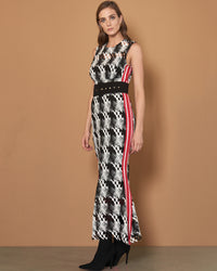 Black and White Criss Cross Lace Midi Dress