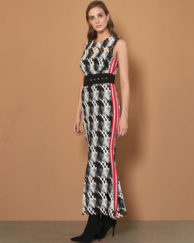 Black and White Criss Cross Lace Midi Dress