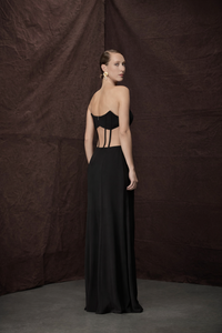Black Strapless Gown with Corset Structured Mesh Bustier