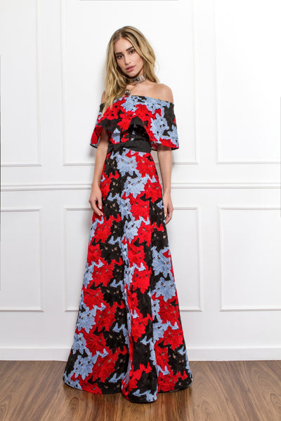 Black and Red Off the Shoulder Lace Dress