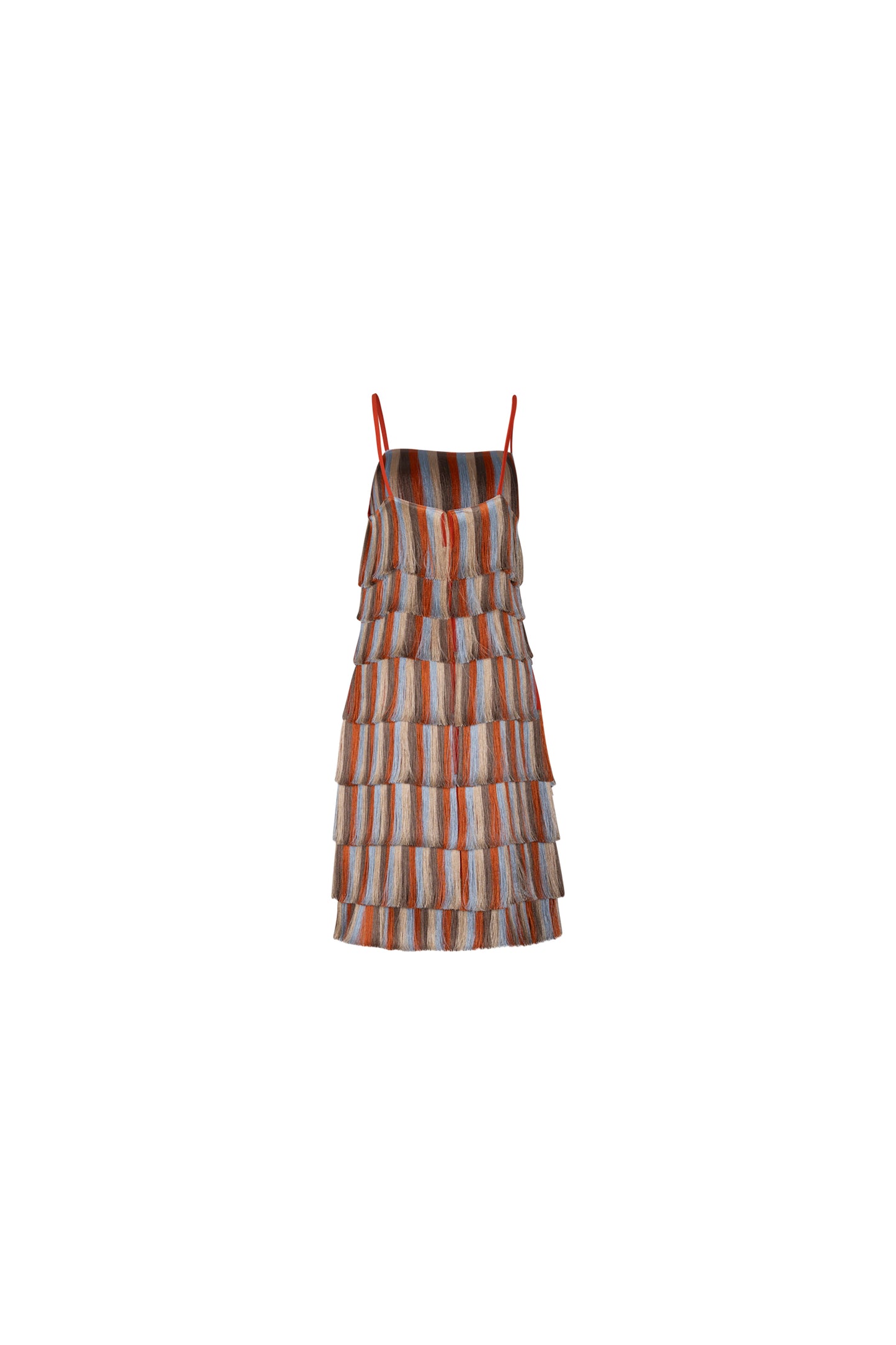 Orange Light Blue Fringe Sleeveless Dress