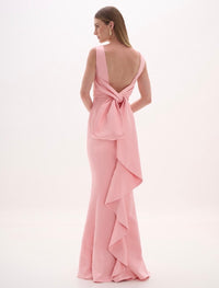 Pink Hand Beaded Oversized Back Ruffled Tie Dress