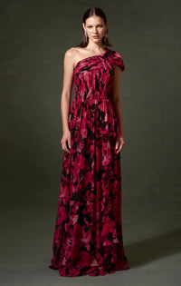 One Shoulder Floral Silk Gown