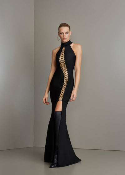 Black and Nude String Bandage Long Dress