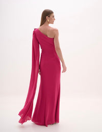 Fuchsia One Shoulder Cape Gown