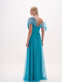 Teal Blue Wave Tulle Gown