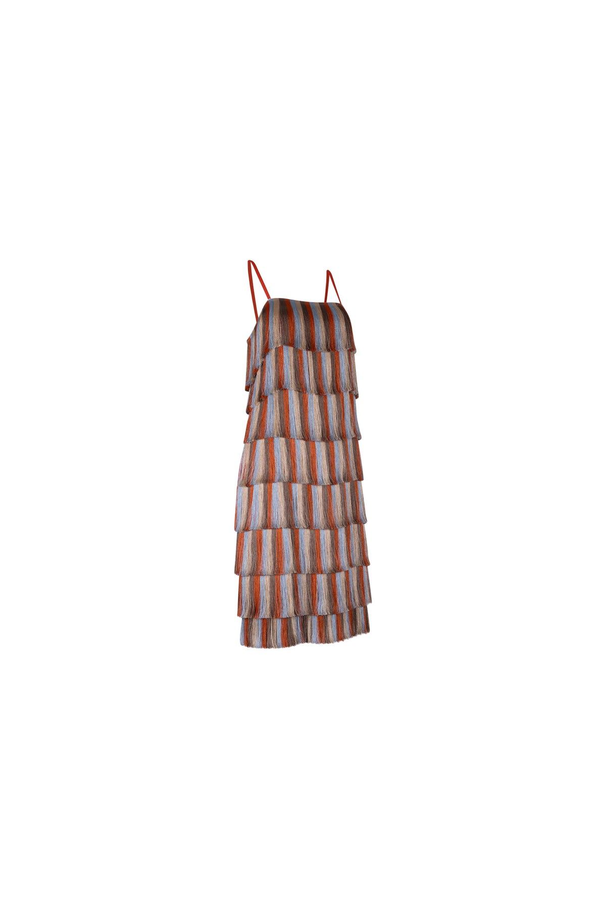 Orange Light Blue Fringe Sleeveless Dress