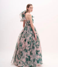 Nude and Green Strapless Ball Gown