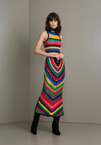 Multi-Color Crochet Two Piece Set Crop Top